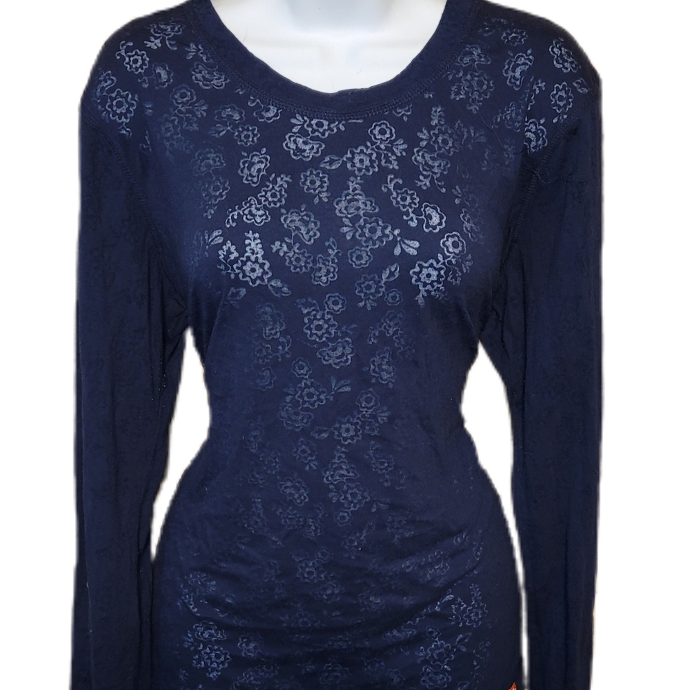 Orange Standard Sheer Floral XL Long Sleeve Shirt